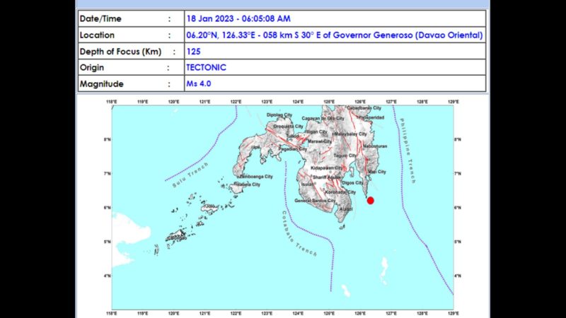 Davao Oriental niyanig ng magnitude 4.0 na lindol