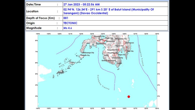 Davao Occidental niyanig ng magnitude 4.6 na lindol