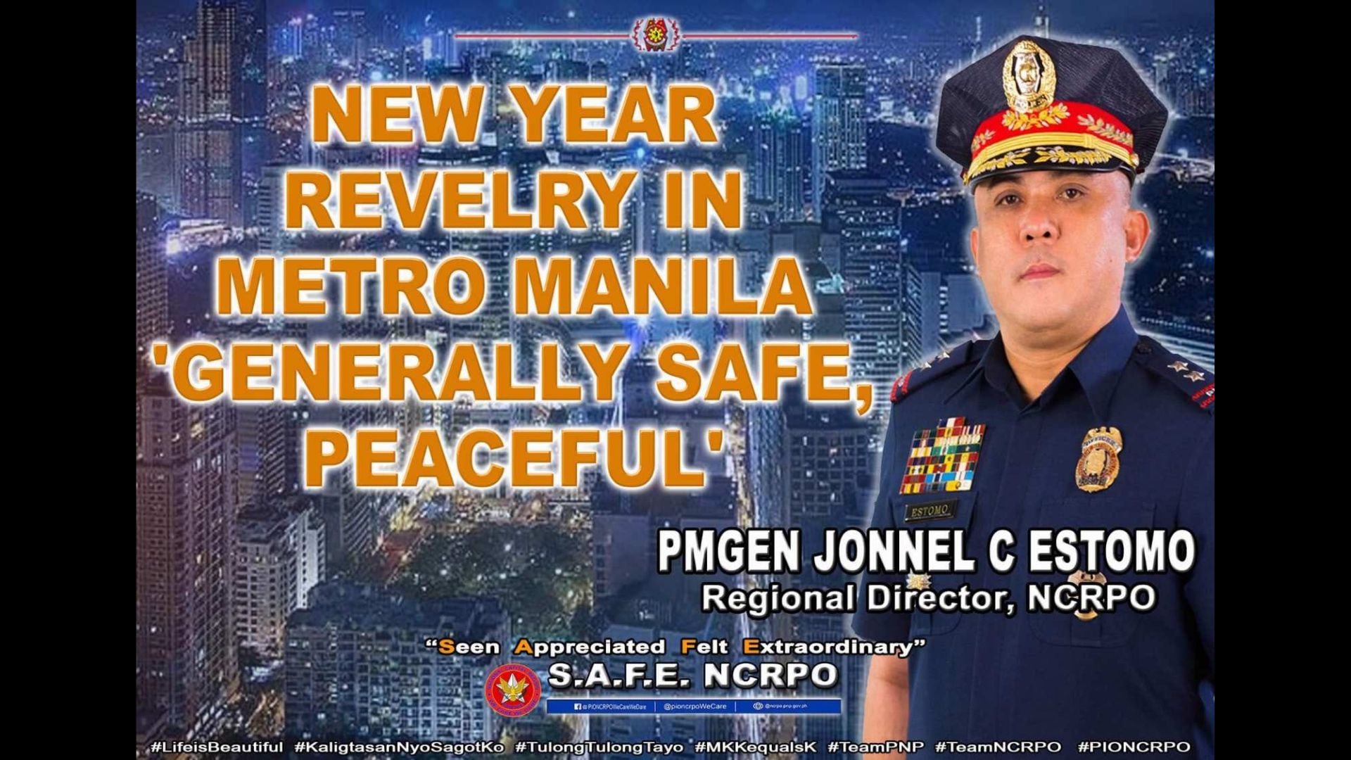 Bagong Taon sa Metro Manila ‘Generally Safe, Peaceful’- NCRPO