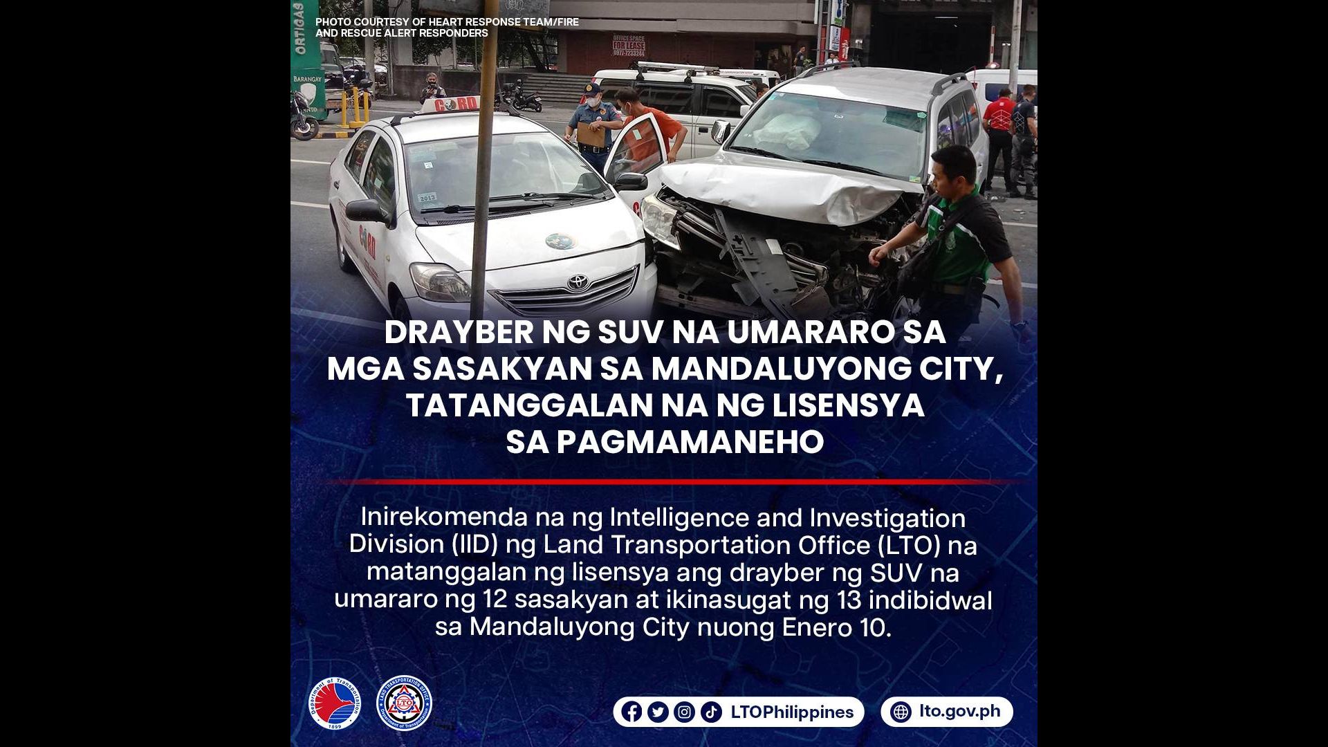 Lisensya ng SUV driver na umararo sa mga sasakyan sa Mandaluyong babawiin na ng LTO