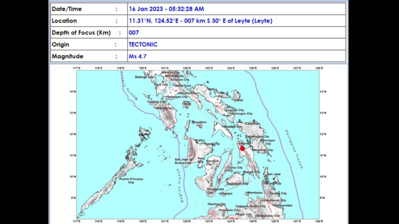 Leyte niyanig ng magnitude 4.7 na lindol