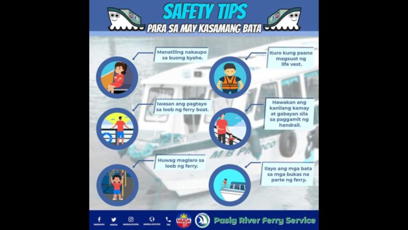 MMDA naglabas ng safety tips  sa pagsakay sa Pasig River Ferry Service