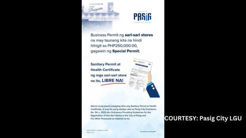 Business Permit, Sanitary Permit at Health Certificate ng maliliit na Sari-Sari Store sa Pasig, libre na