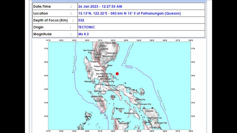 Quezon niyanig ng magnitude 4.3 na lindol