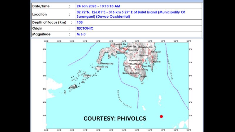 Sarangani, Davao Occidental niyanig ng magnitude 6 na lindol
