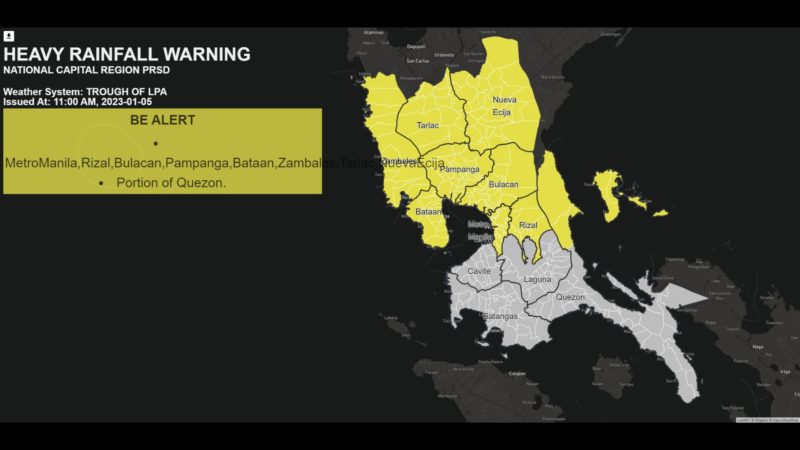 Yellow Warning umiiral sa Metro Manila, Rizal at iba pang kalapit na lalawigan