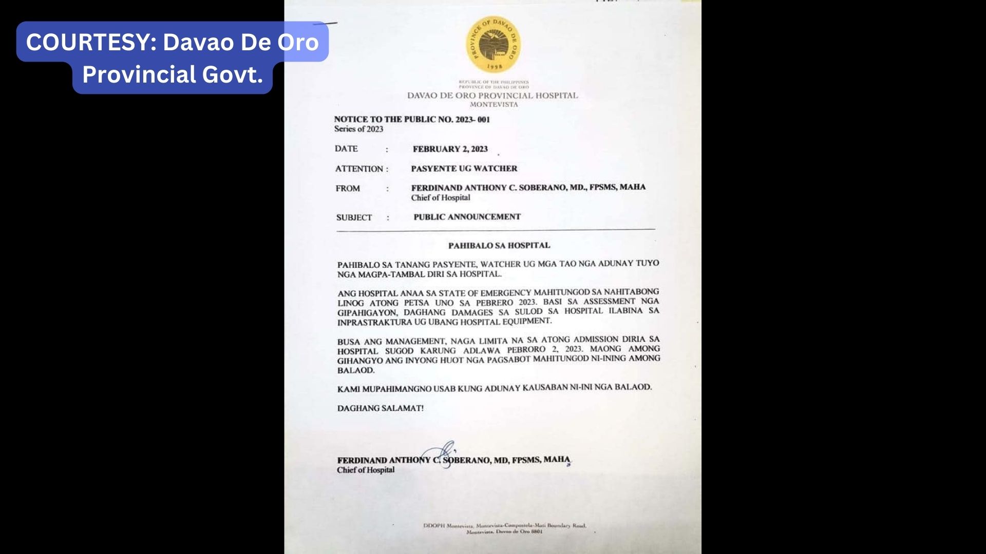 Pagtanggap ng pasyente sa Davao de Oro Provincial Hospital limitado matapos ang tinamong pinsala sa magnitude 6 na lindol