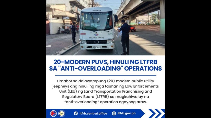 20 modern PUVs, huli sa anti-overloading operations ng LTFRB