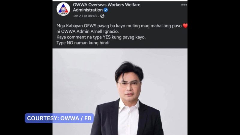 Staff na nagpa-survey sa FB ng love life ni OWWA chief Arnell Ignacio, pinagsabihan