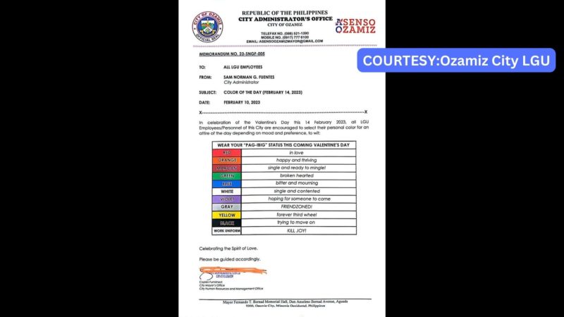 Ozamiz City LGU magpapatupad ng “dress code” sa mga empleyado ng City Hall sa Valentine’s Day