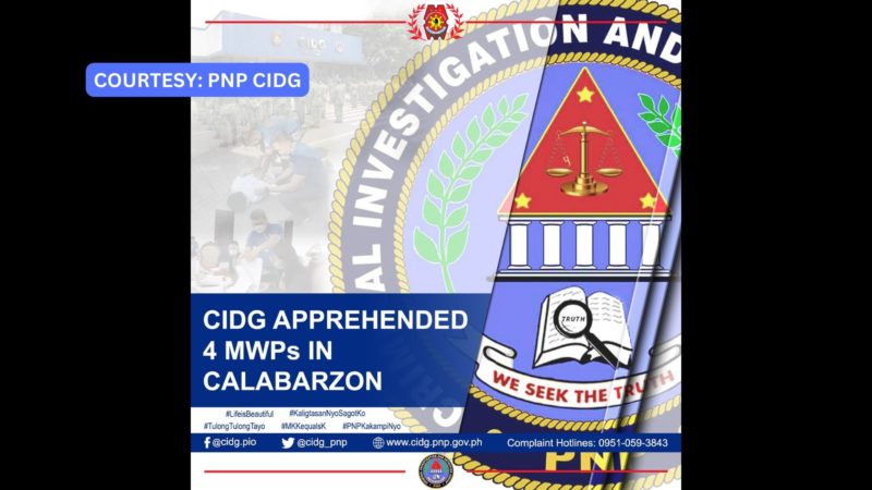 Apat na Most Wanted Persons sa Calabarzon naaresto ng CIDG