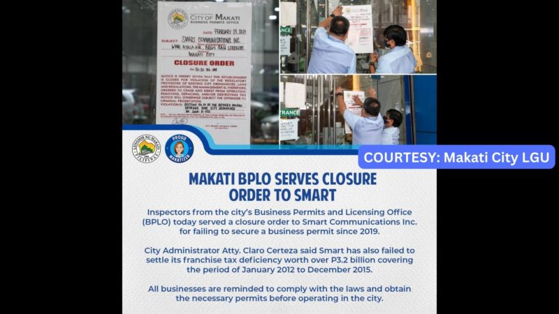 Main office ng Smart Communications Inc. sa Makati City ipinasara ng LGU dahil sa P3.2B na utang sa buwis