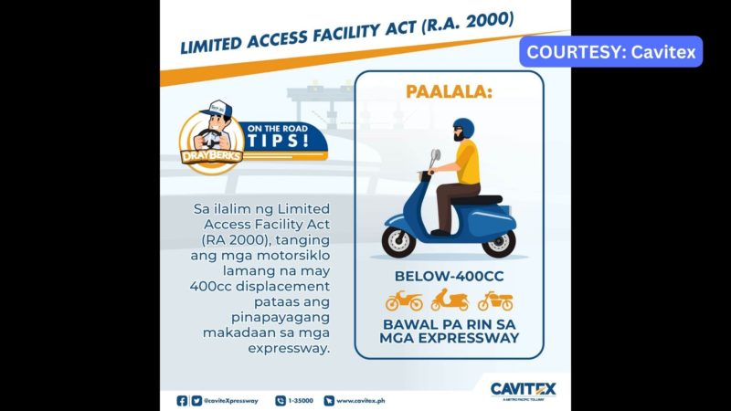 Mahigit 270 riders na mas mababa sa 400cc ang motorsiklo nahuli sa CAVITEX noong buwan ng Enero