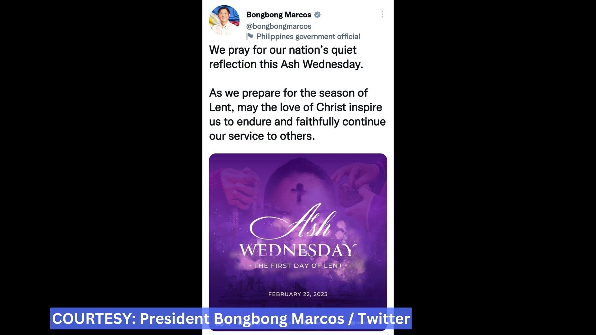 Pangulong Marcos nakiisa sa paggunita ng Ash Wednesday sa bansa