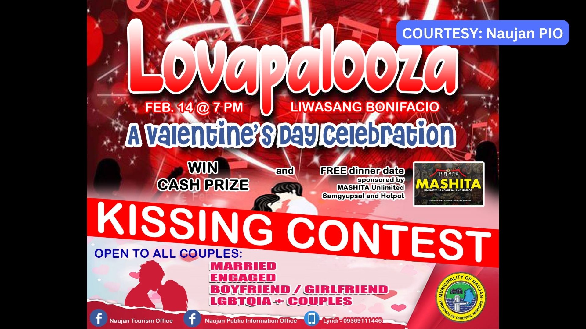 “Longest Kiss Contest” ilulunsad sa Naujan, Oriental Mindoro sa Valentine’s Day