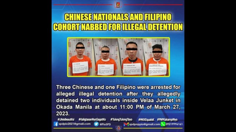 3 Chinese at kasabwat na Pinoy arestado sa “illegal detention” sa Parañaque