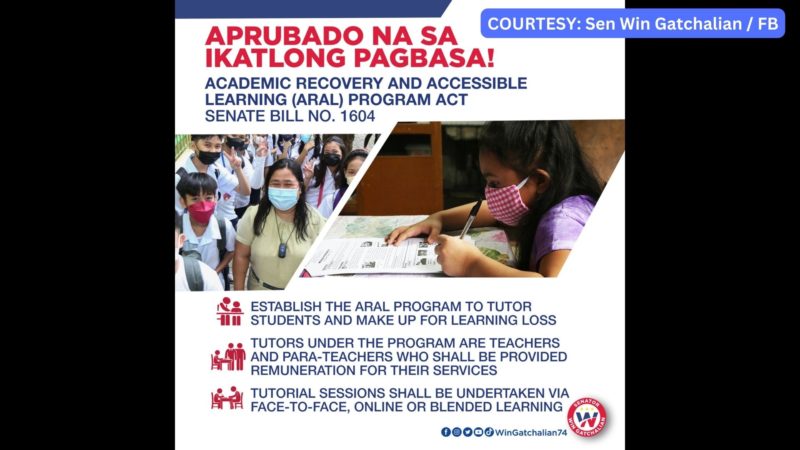 ARAL Program Act pasado na sa ikatlong pagbasa sa senado