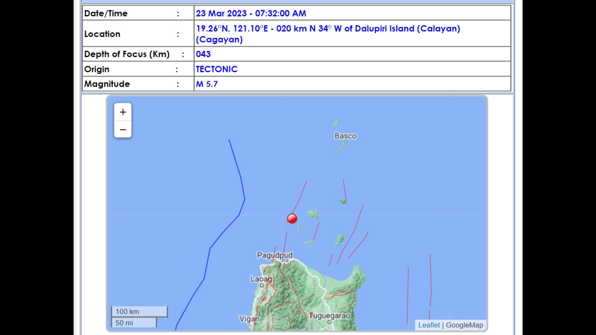 BREAKING: Calayan, Cagayan niyanig ng magnitude 5.7 na lindol