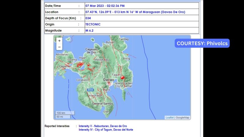 Davao de Oro niyanig ng magnitude 6.2 na lindol