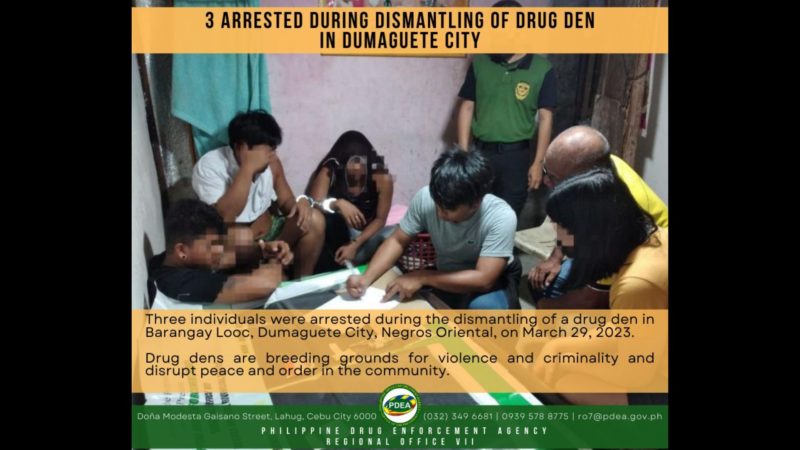 3 arestado ng PDEA sa isang drug den sa Dumaguete City