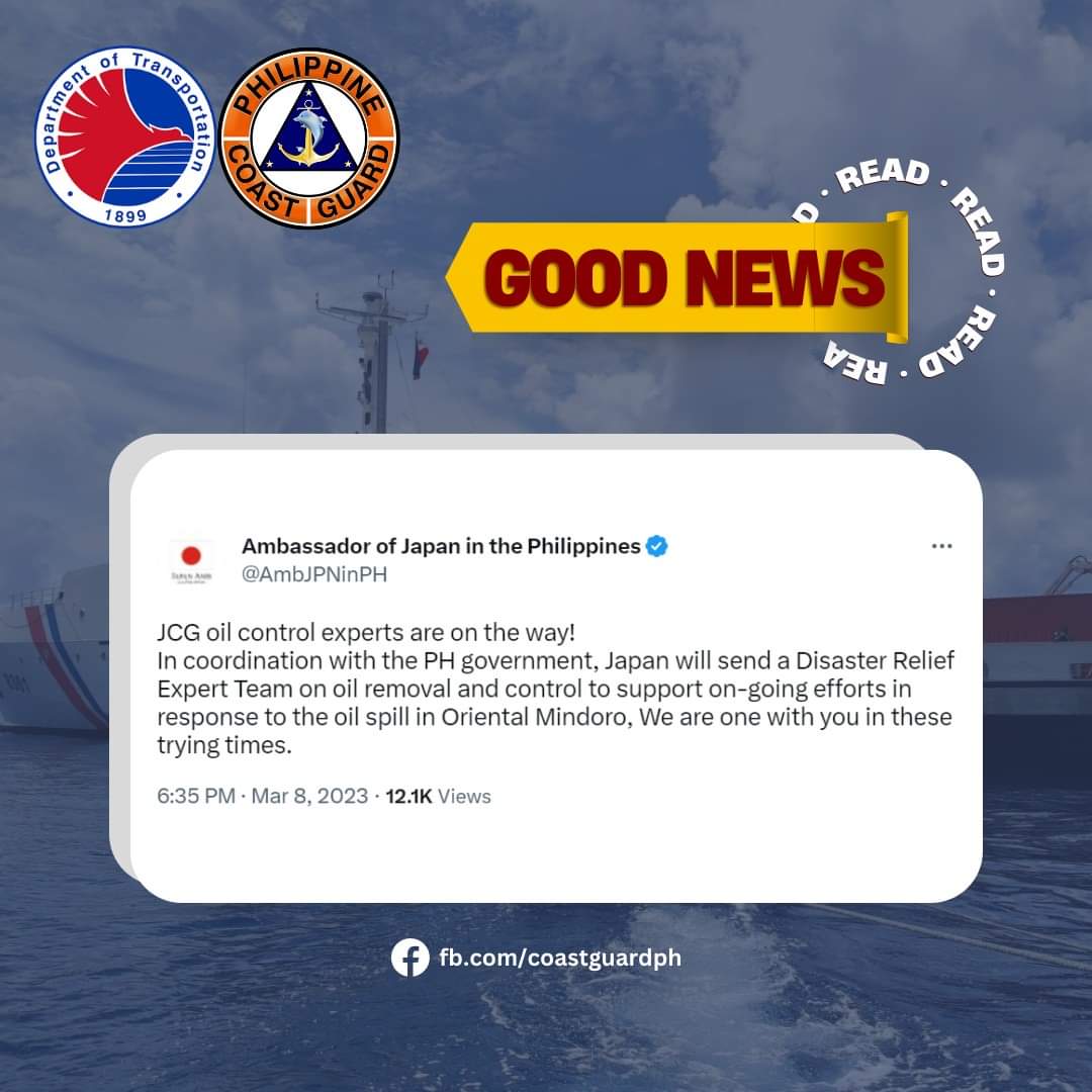 Japan Coast Guard tutulong sa oil spill response operations sa Oriental Mindoro