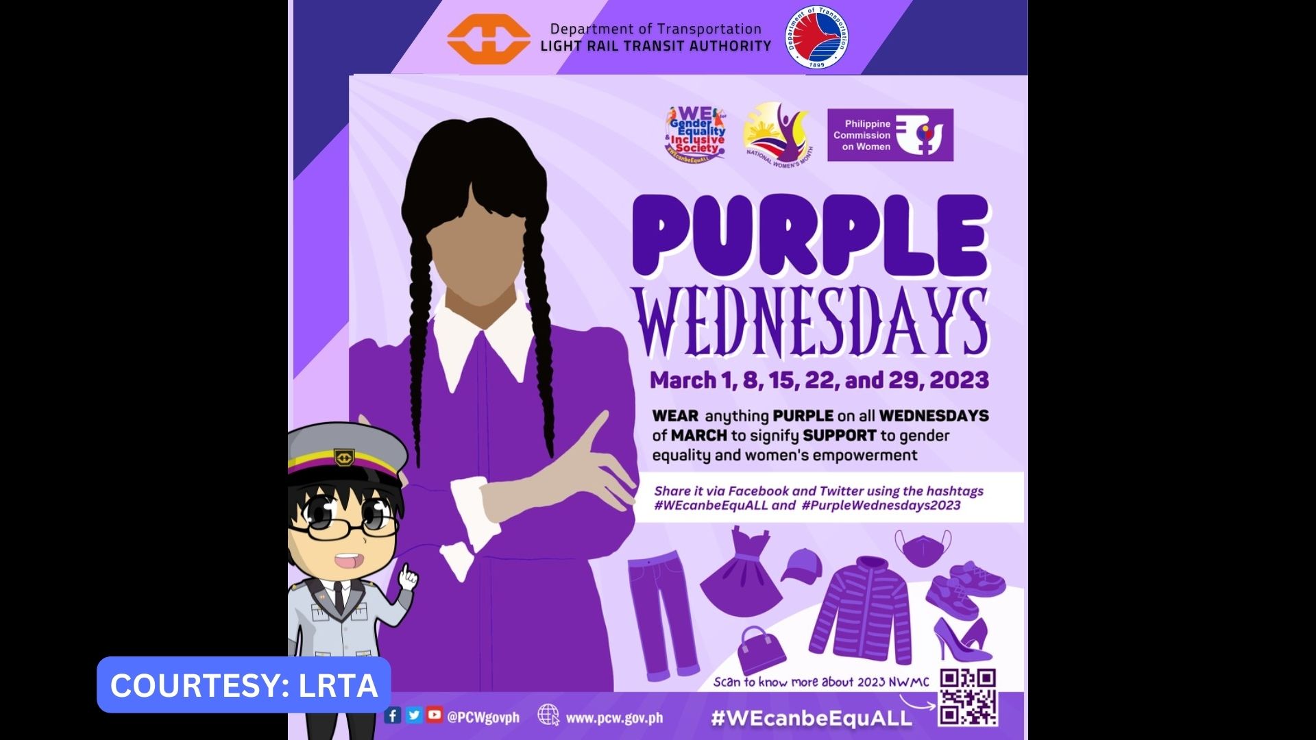 Mga pasahero hinikayat ng LRTA na makiisa sa “Purple Wednesday” bilang paggunita sa National Women’s Month