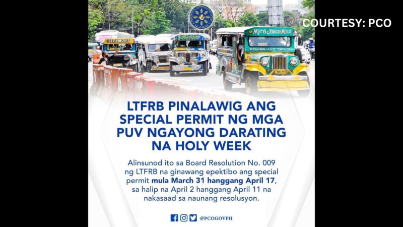 Special permit ng mga PUV para sa Holy Week pinalawig ng LTFRB