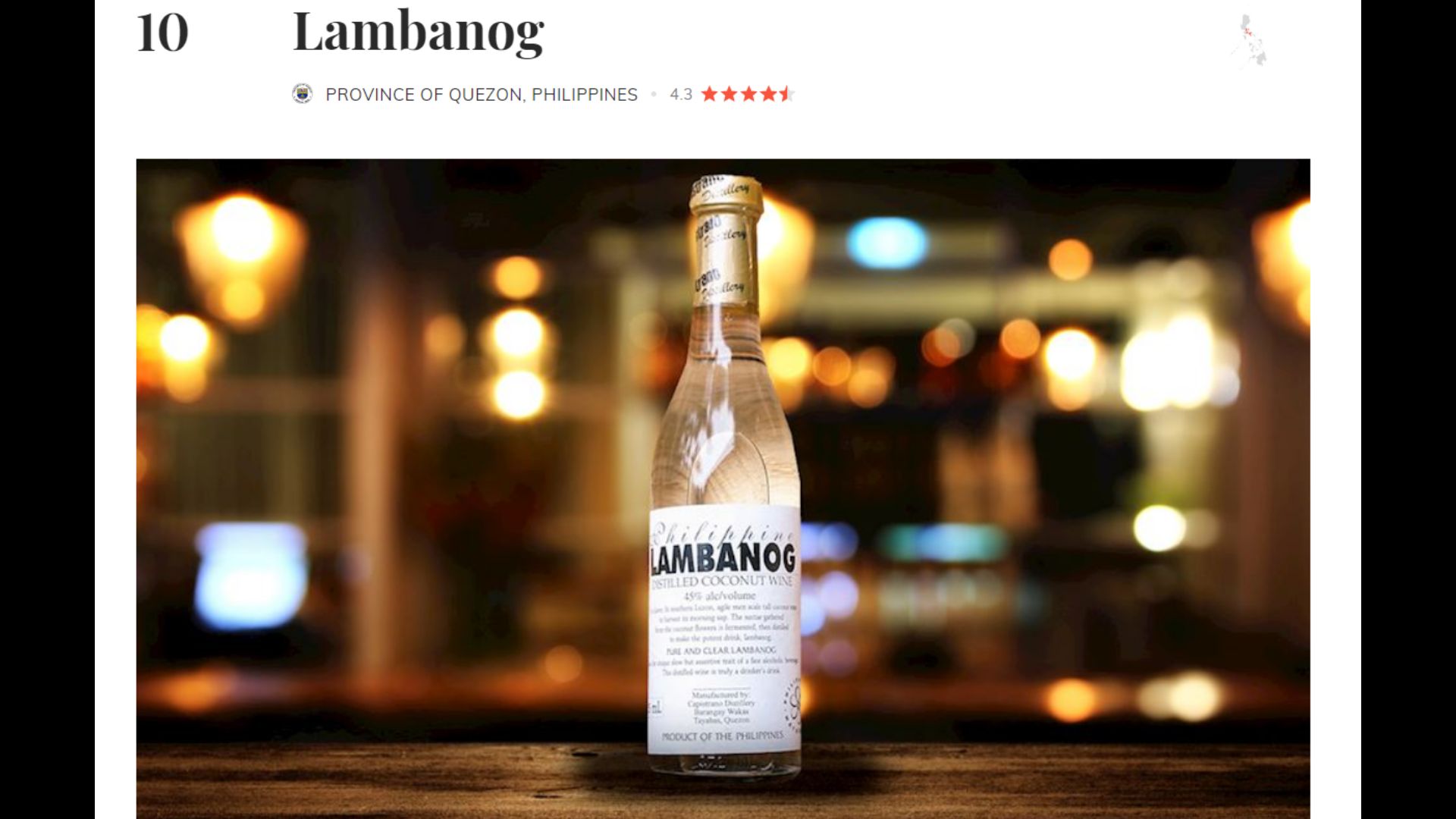 Lambanog pasok sa Top 10 Best Spirit in the World ng Taste Atlas