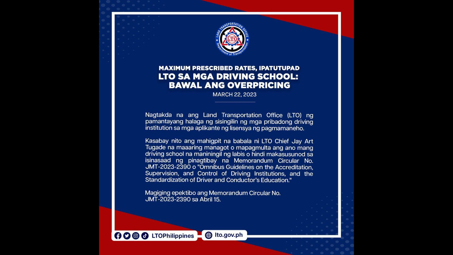 LTO nagtakda ng price cap sa paniningil ng mga driving school para maiwasan ang overpricing