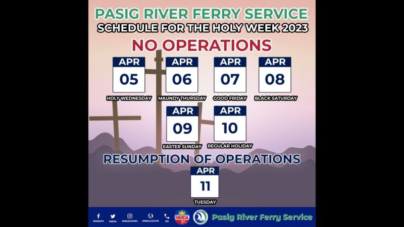 Operasyon ng Pasig River Ferry suspendido mula Apr. 5 hanggang Apr. 10