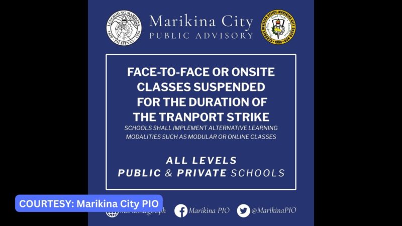 Face-to-face classes sa Marikina City sa mga araw ng tigil-pasada suspendido