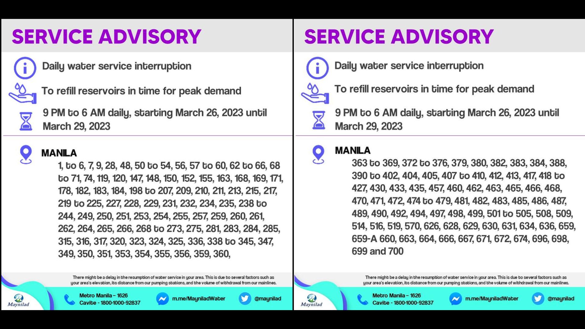 Maynilad may water service interruptions sa ilang mga barangay sa NCR bilang paghahanda sa pagtaas ng demand sa tubig