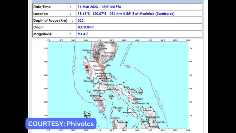 Zambales niyanig ng magnitude 4.7 na lindol; pagyanig naramdaman sa ilang bahagi ng Metro Manila