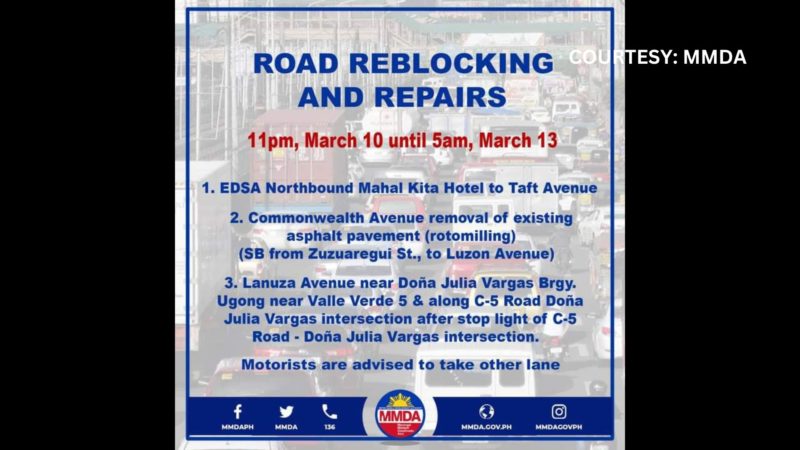 DPWH may road reblocking sa ilang lansangan sa Metro Manila