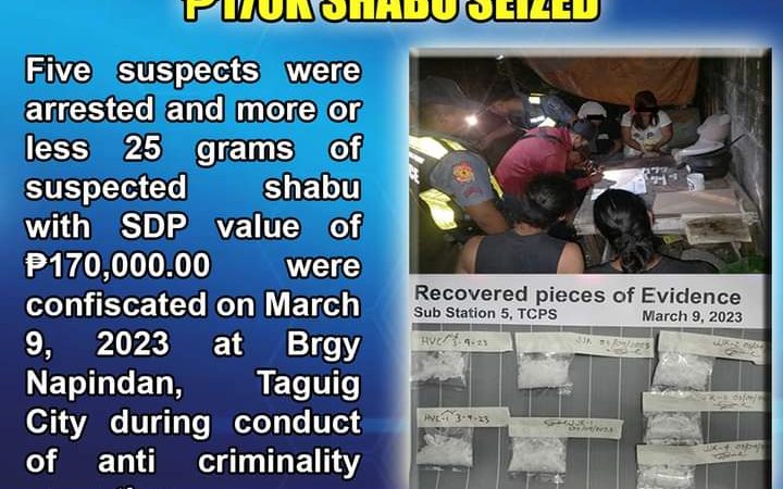 5 drug suspects timbog; ₱170K ‘shabu’ nakumpiska