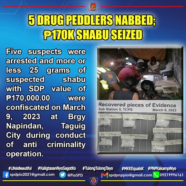 5 drug suspects timbog; ₱170K ‘shabu’ nakumpiska