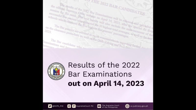 2022 Bar Exams result ilalabas sa Apr. 14, 2023