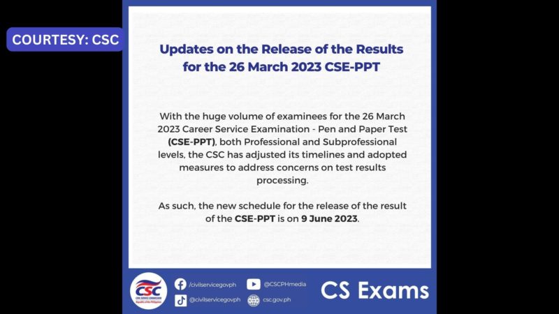 Resulta ng 2023 Career Service Examination-Pen and Paper Test sa June 9 ilalabas ng CSC