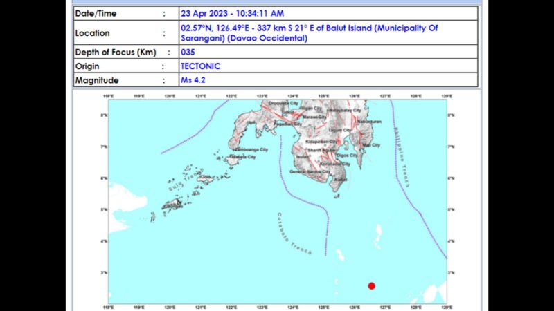 Sarangani, Davao Occidental niyanig ng magnitude 4.2 na lindol