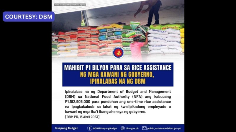 Mahigit P1B para sa rice assistance sa mga kawani ng gobyerno inilabas na ng DBM