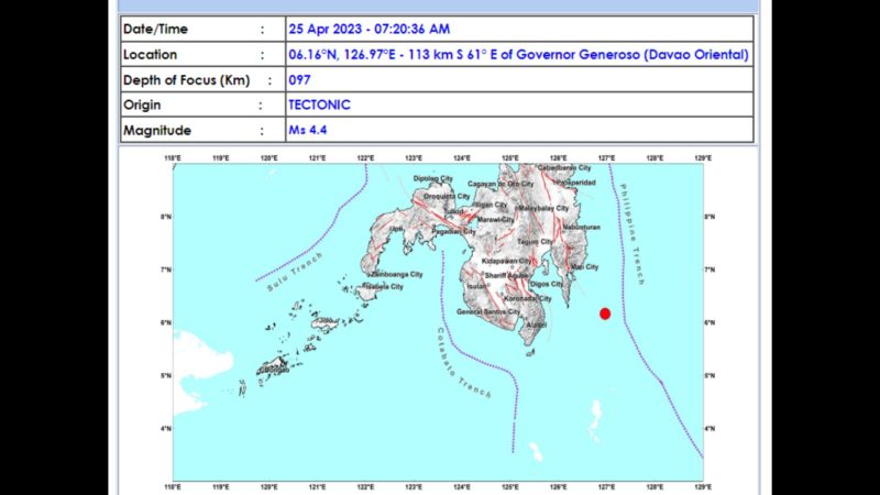 Governor Generoso, Davao Oriental niyanig ng magnitude 4.4 na lindol