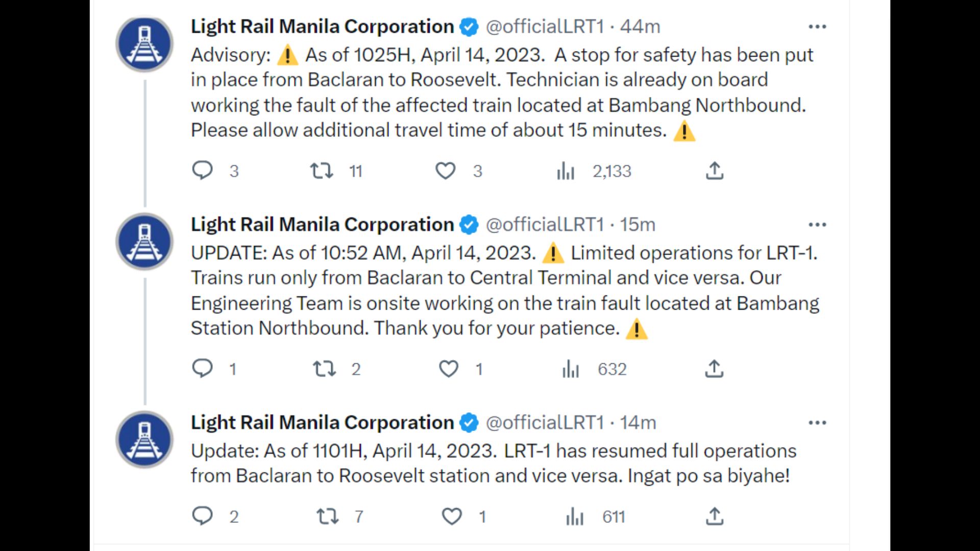 Biyahe ng LRT-1 nagka-aberya; nagpatupad ng limitadong operasyon dahil sa depektibong tren