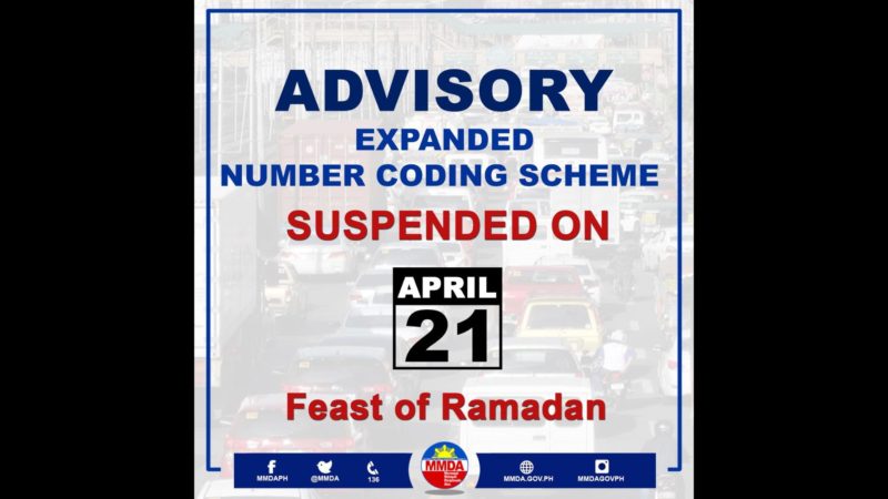 Pag-iral ng Number Coding sa Apr. 21 suspendido ayon sa MMDA