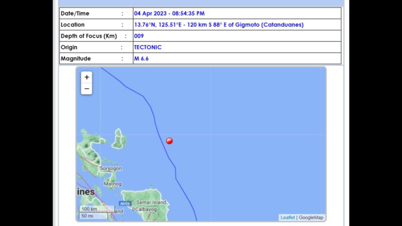BREAKING: Catanduanes niyanig ng magnitude 6.6 na lindol; pagyanig naramdaman din sa Samar at Leyte
