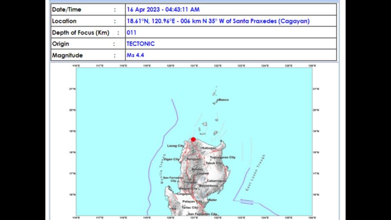 Sta. Praxedes, Cagayan niyanig ng magnitude 4.4 na lindol