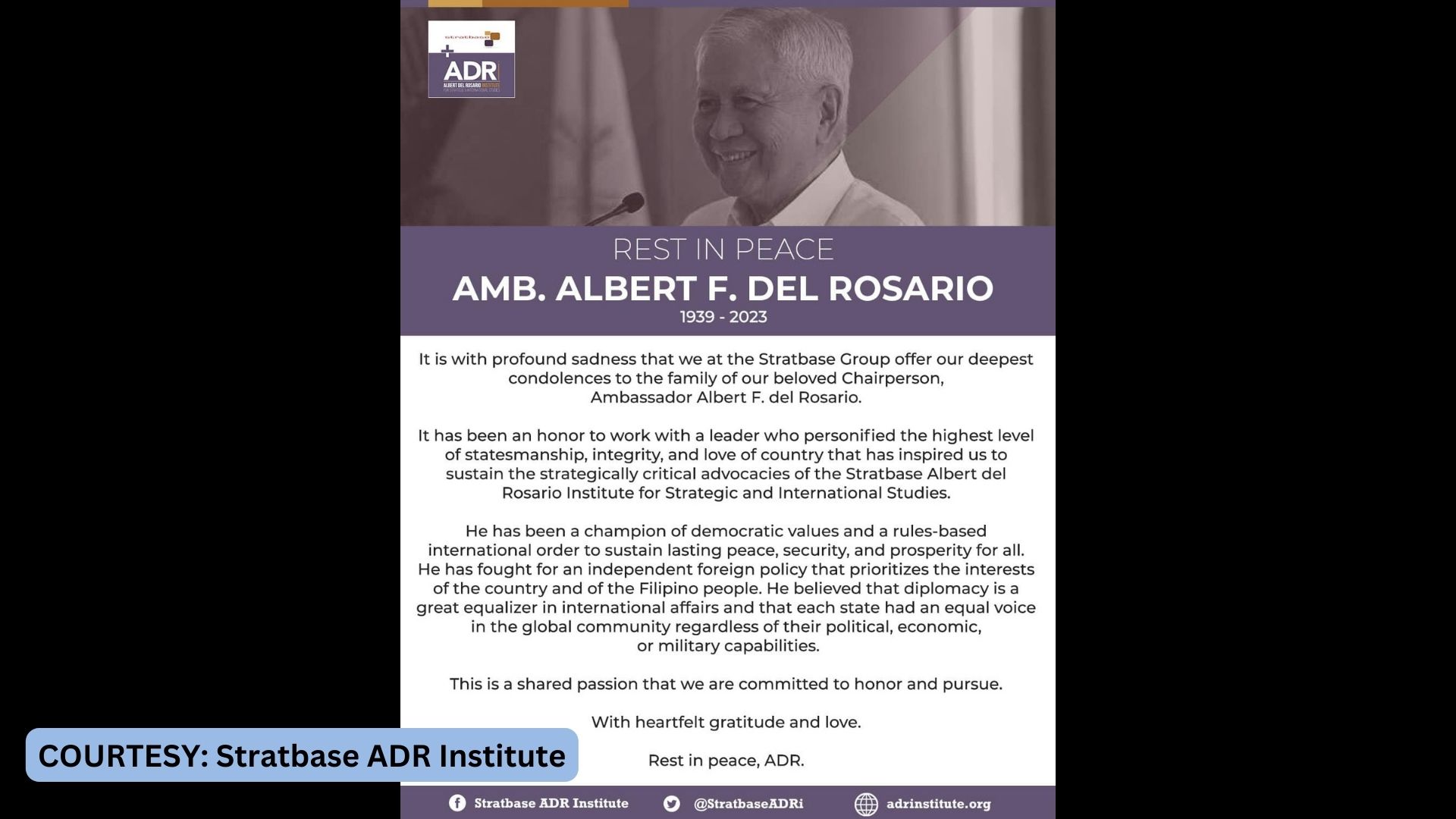 Dating DFA Sec. Albert Del Rosario pumanaw sa edad na 83