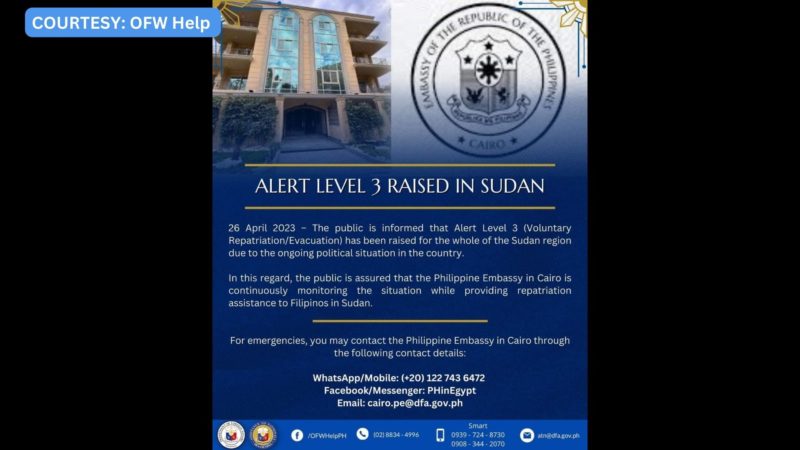 Alert Level 3 itinaas sa Sudan; voluntary repatriation at evacuation umiiral