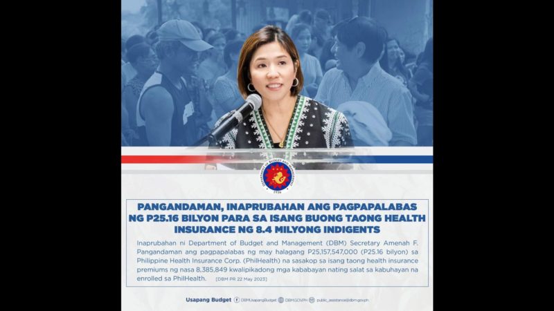 DBM inaprubahan ang pagpapalabas ng P25.16B para sa isang buong taong health insurance ng 8.4 milyong indigents