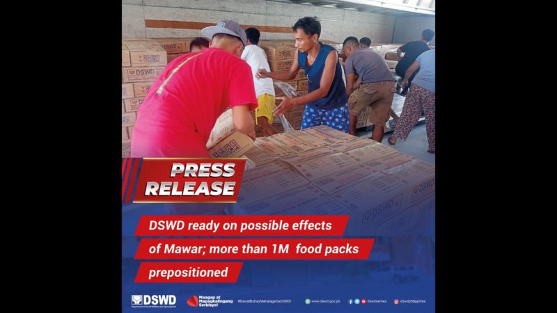 Mahigit isang milyong food packs nakahanda sa pagtama ng Super Typhoon Mawar