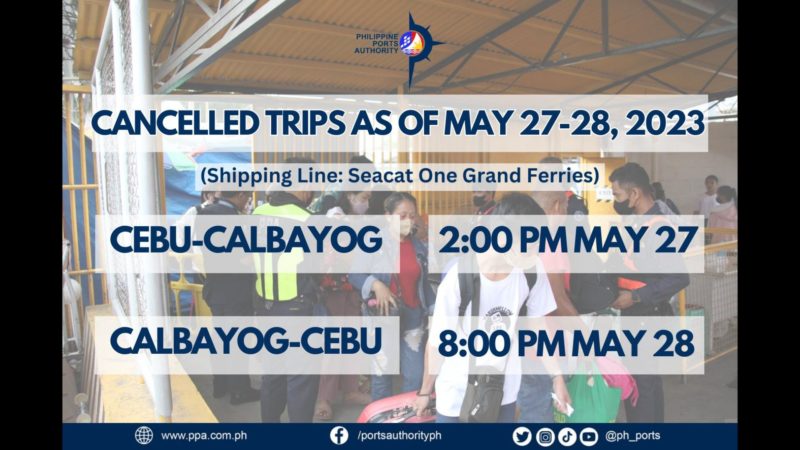 Biyahe ng ferry mula Cebu City patungong Calbayog at pabalik, suspendido